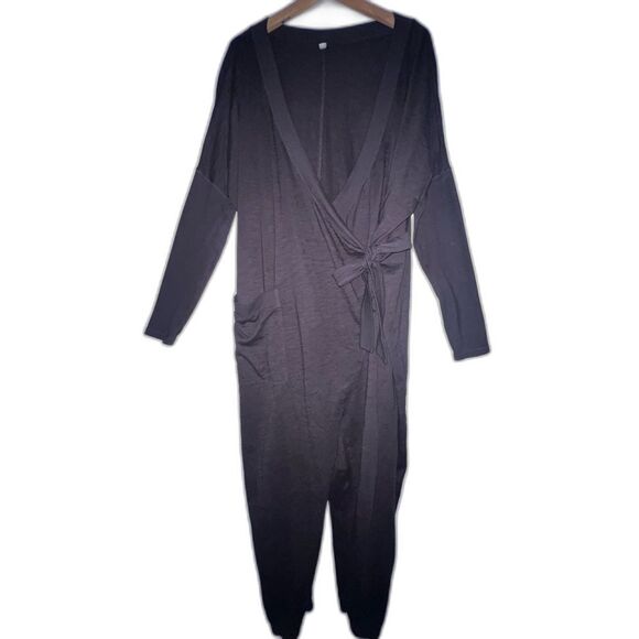 Free People It's A Wrap Intimately Onesie Black wrap Jumpsuit Lounge Comfort M - Picture 3 of 12